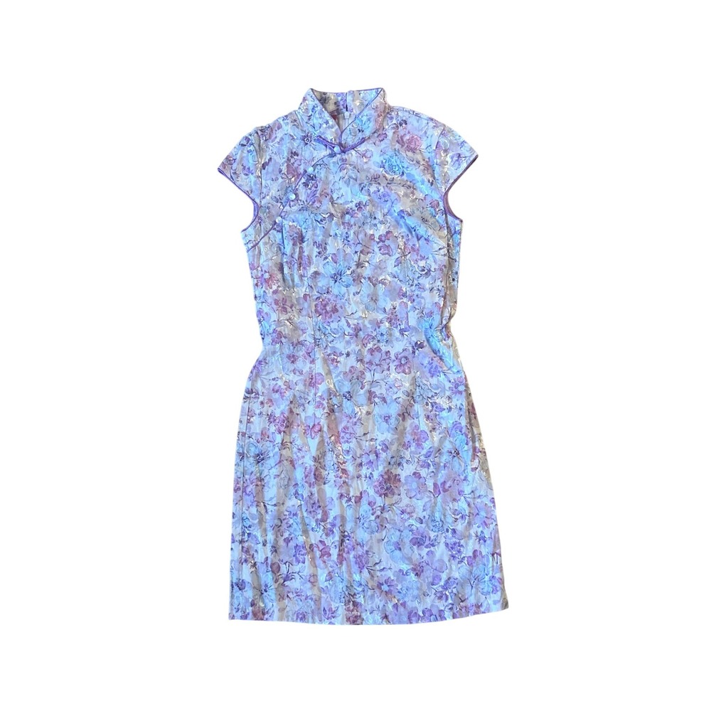 Yi De Yuan Lavender Fairy Floral Metallic Brocade Cheongsam Qipao Mini Dress